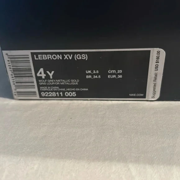 Nike LeBron 15 “City Edition” Wolf Grey/Metallic Gold Size Men 4 Youth Like new - Picture 5 of 16